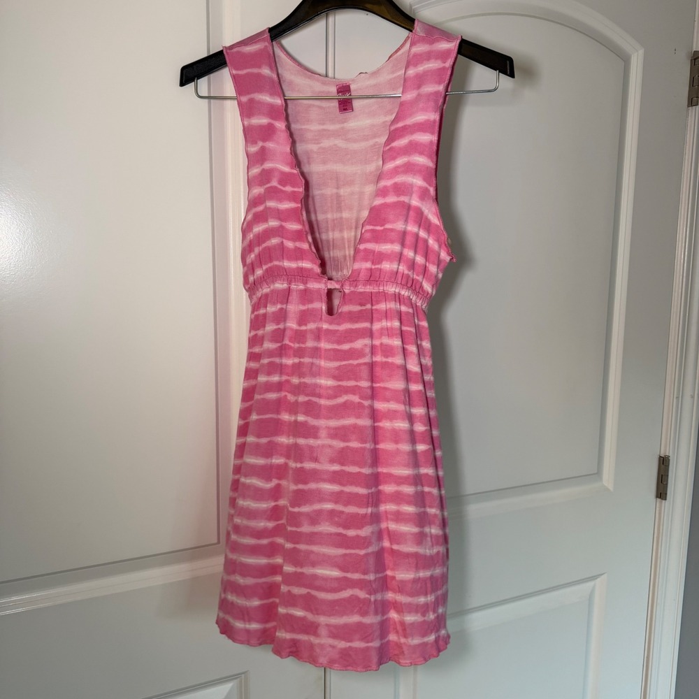 Victorias Secret PINK Tie Dye Swim Cover Up Dress Pink White Stripe ML